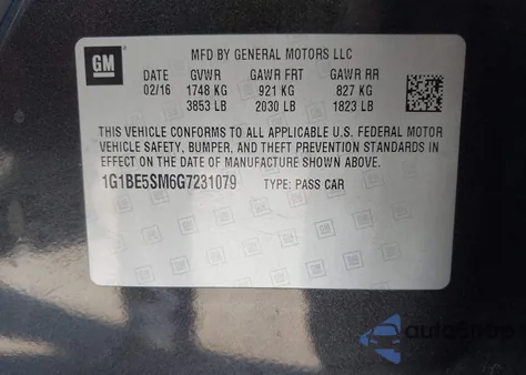 2016 Chevrolet Cruze Lt Auto from USA, damaged, VIN 1G1BE5SM6G7231079